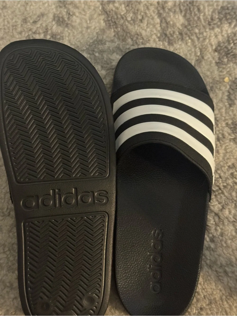 adidas Black and White Slide Sandals with Three-Stripe Strap